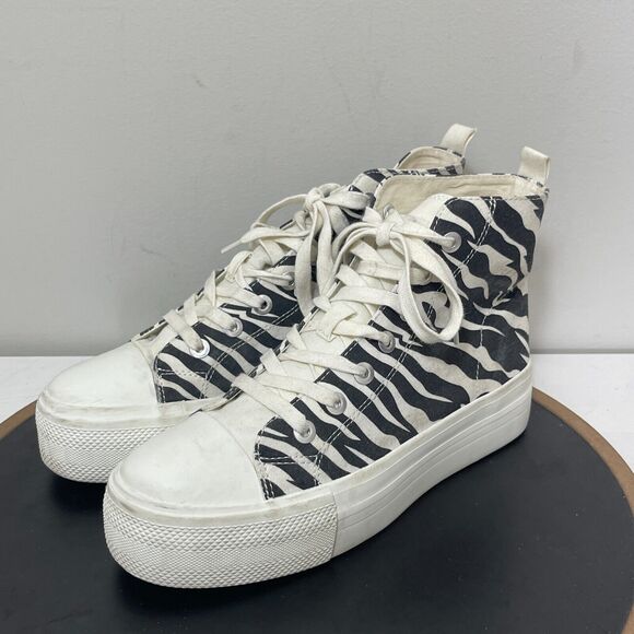 Pull‎ and Bear Sneakers Women Size 9 US Black and White Trainers Zebra High Top - Picture 4 of 12